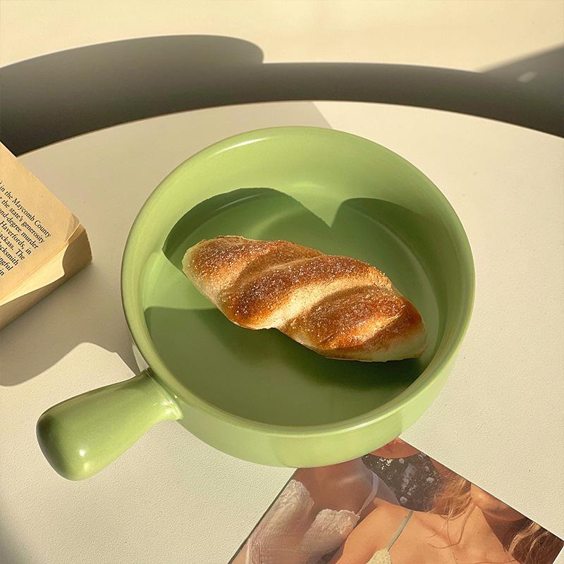 Кремовая керамическая суповая и салатная миска с ручкой Standard