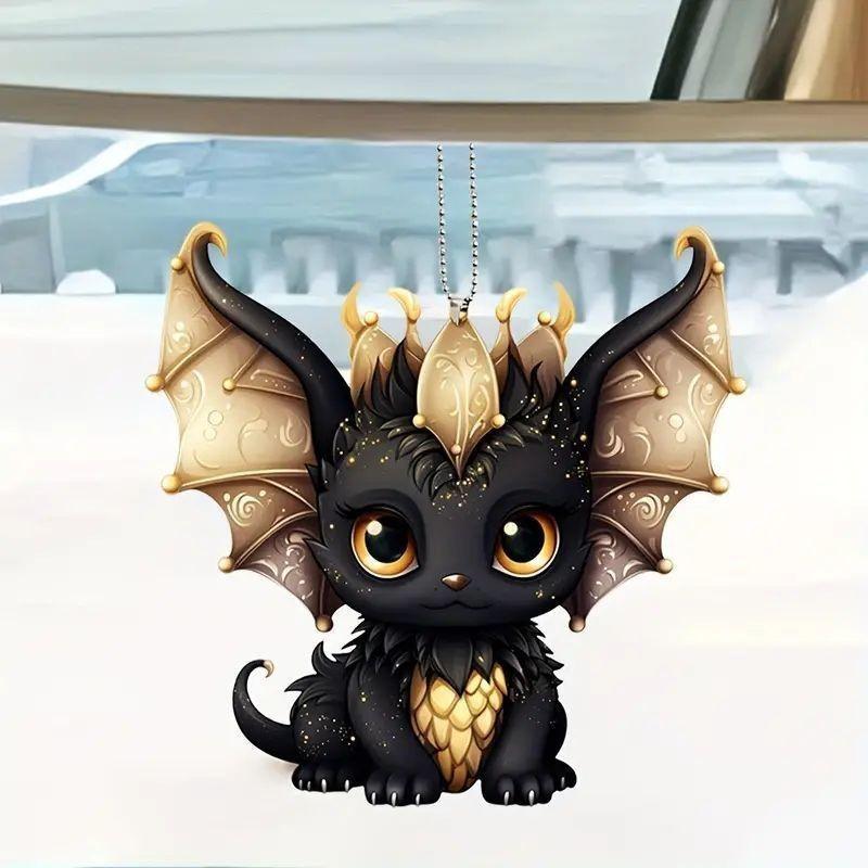 Flat Surface Acrylic Black Dragon Pendant With Cartoon Style For Gift Use