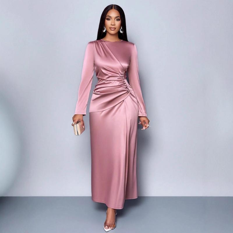Новое однотонное высококачественное атласное платье Модное Элегантное и Легкое Вечернее платье S розовый