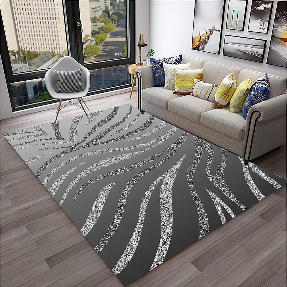 3D Renkli Zebra Çizgi Desen Halı Kilim Ev Oturma Odası Yatak Odası Kanepe Kapı Paspası Dekor, Çocuk Oyun Alanı Halı Kaymaz Zemin Paspası