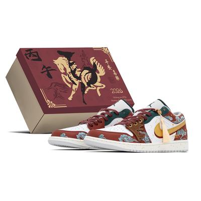Air Jordan 1 CNY Doboz, Dunhuang Falfestmény Kopásálló Kopásálló Alacsony Szárú Vintage Kosárlabda Cipő FQ7687-300(TeamA-S-BOX)