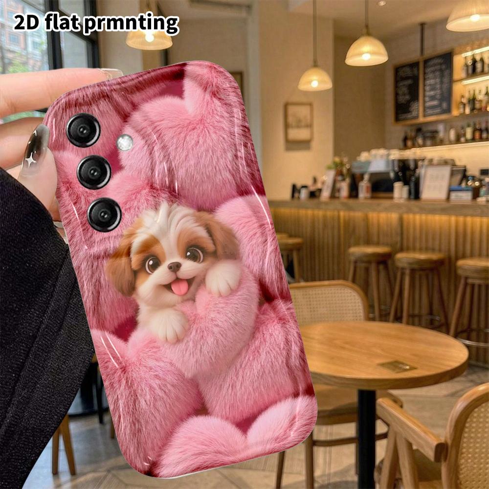 Phone Case: 2D Flat, Suitable for Samsung Galaxy A34 A35 M05 M06 S20 S22 S21 FE Plus 5G Protective Case, Hearts and Puppies, Perfect Christmas and Hal