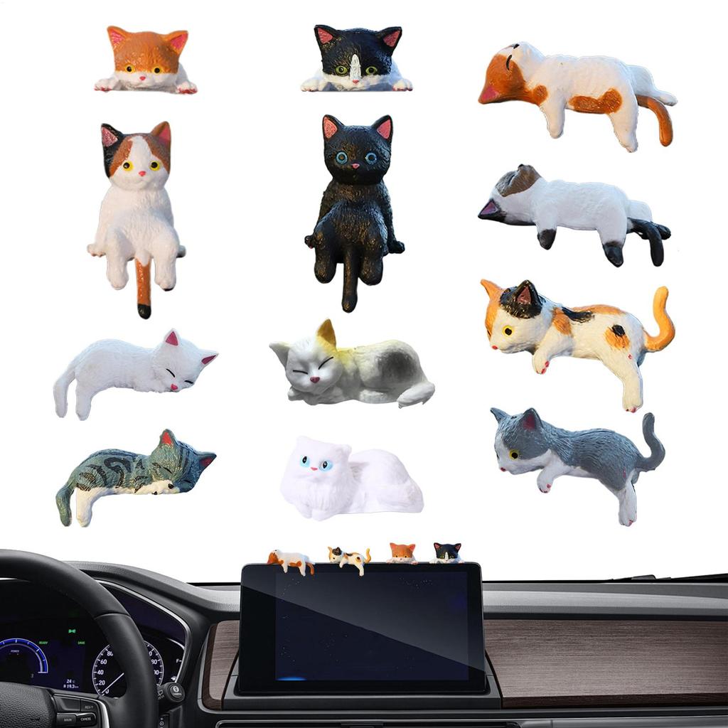 Resin Cat Model Dashboard Ornaments 12pcs Cat Statue Adorable Compact For Cars For Trailer RV Truck Automotive Sedan Pickup