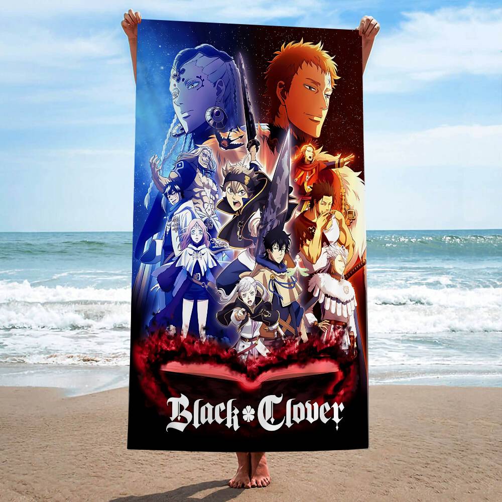 Anime B-Black Hot C-Clover Microfiber Printed Beach Towel Mountain Climbing Yoga Beach Swimming Running Absorbent Soft Towel