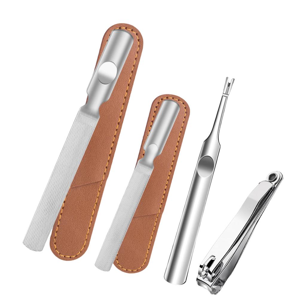 4 Pieces Stainless Steel Nail File Nail Cutter Cuticle Nail Pusher and Trimmer Nail Cuticle Fork With Comfortable Grip