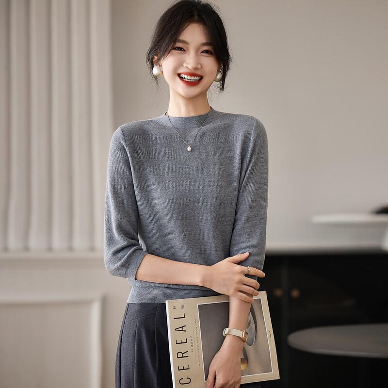 

Srcr Women s Wool-Silk Blend 3/4 Sleeve Knit Top L