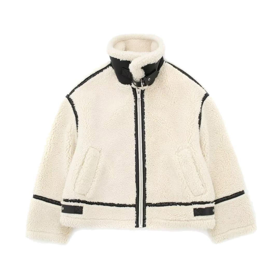 

Зима Новый Дизайн Мода Женское Пальто с Меховым Воротником Длинный Рукав Толстое Теплое Пальто на Молнии Повседневная Свободная Верхняя Одежда из Овечьей Шерсти Большого Размера XS белый