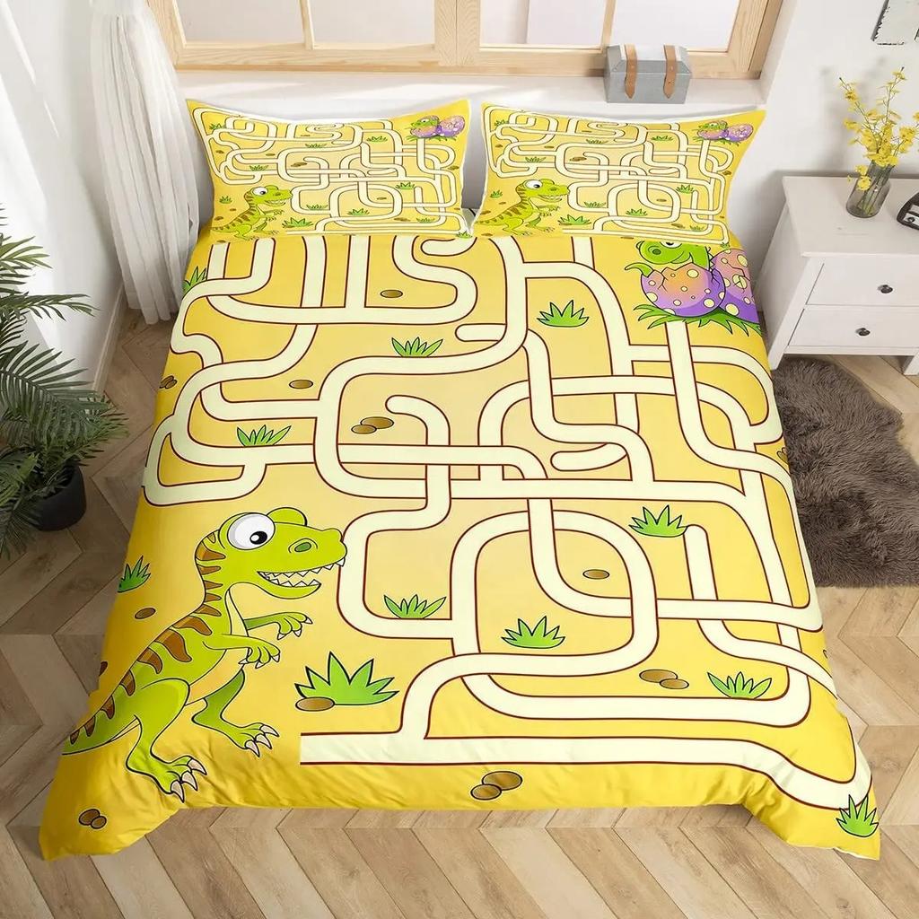 Kids Cartoon Car Duvet Cover Set City Building Street Road Bedding Set Microfiber Vehicle Truck Comforter Cover Twin Queen Size