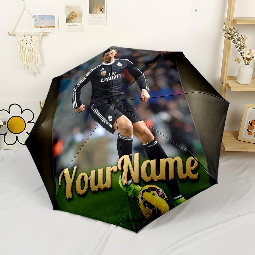 Cristiano Ronaldo Personalized Text Umbrella Automatic Umbrella Compact 8-Rib Lightweight Durable Plastic Iron All-Season Travel Elegant