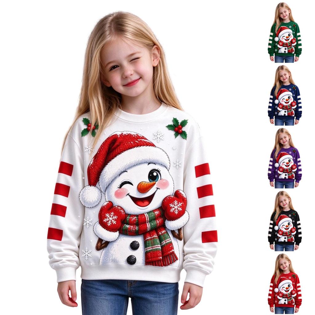Sweatshirt de Noël pour Garçons et Filles, Haut Pull à Col Rond et Manches Longues