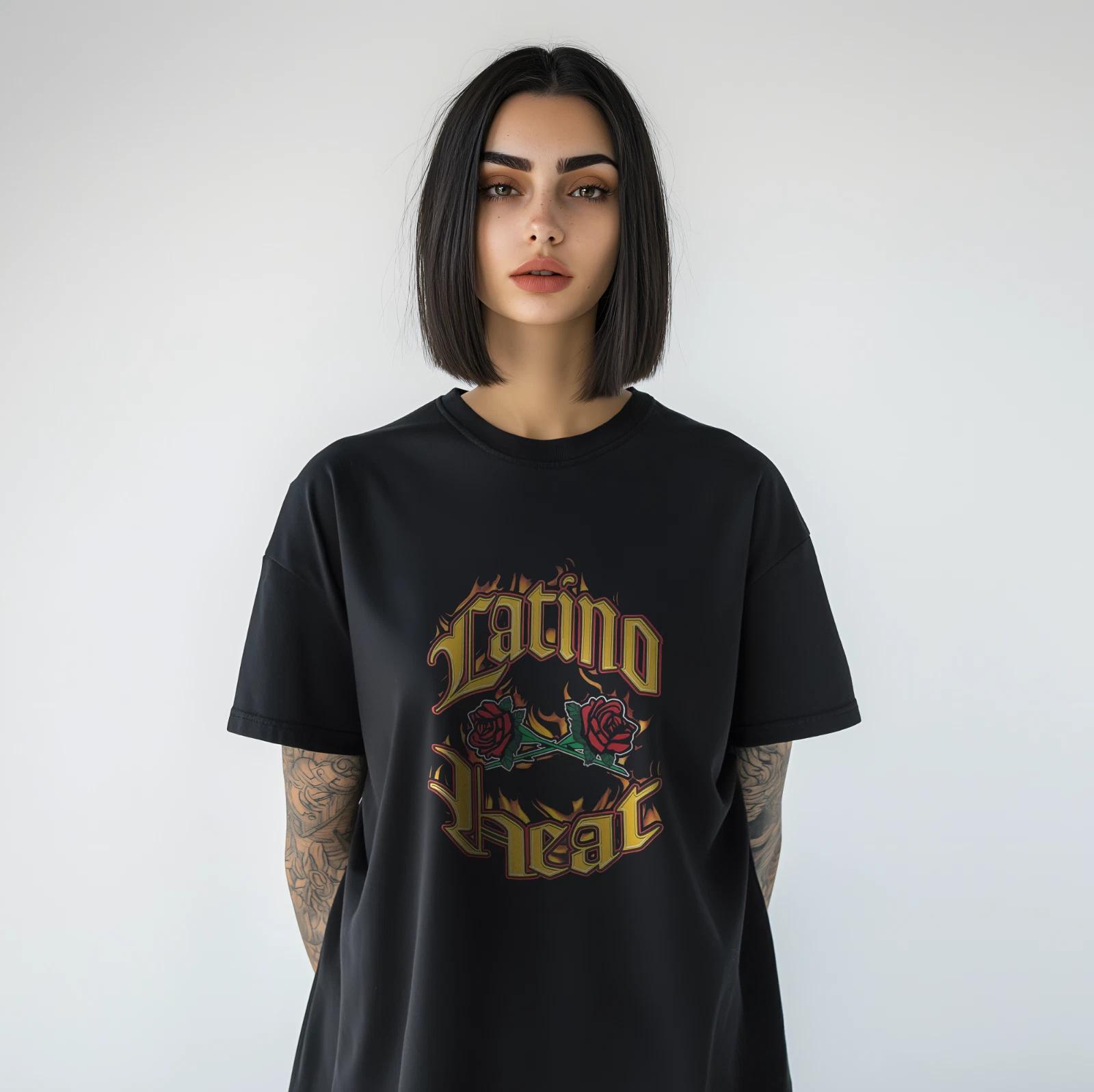 

Latino Heat Shirt Chicano Style Flame Roses T-Shirt Hispanic Pride Tee A391 M