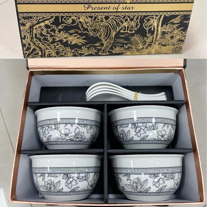 European Style Ceramic Dinnerware Set 4 Bowls 4 Spoons