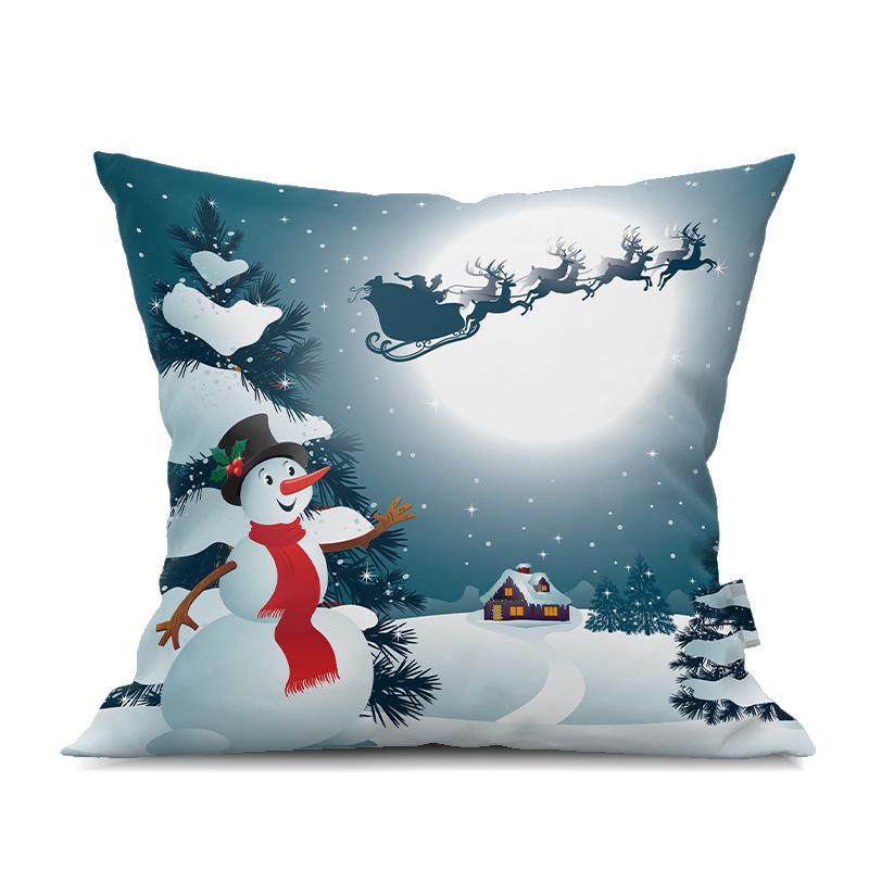 2022 New Christmas Snowman Peach Skin Pillow Case Cute Cartoon Waist Pad Back  Home Decoration