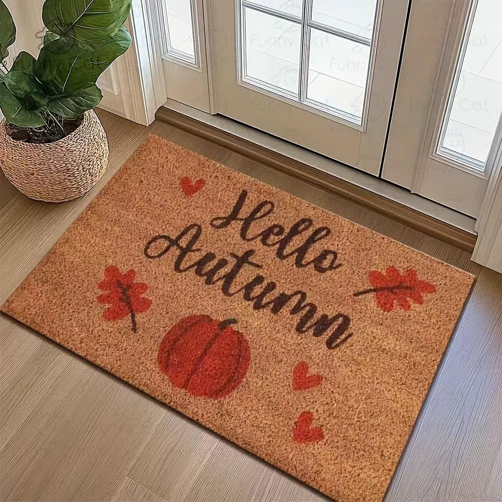 2D Flat Print Holiday Rug Non-Slip Fall Doormat Festive Vibes Welcome Doormat Thanksgiving