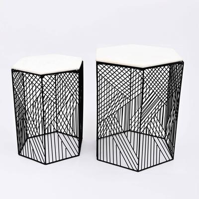 Hexagonal Wire Marble Table Set of 2