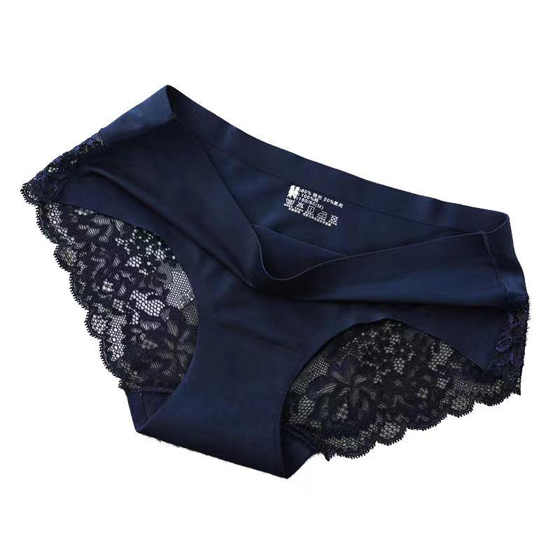 Women's Ultra-Thin Ice Silk Lace Mid-Waist Panties - Seamless, Breathable, Cotton Crotch, Plus Size, Sexy, Skin-Friendly Triangle Design