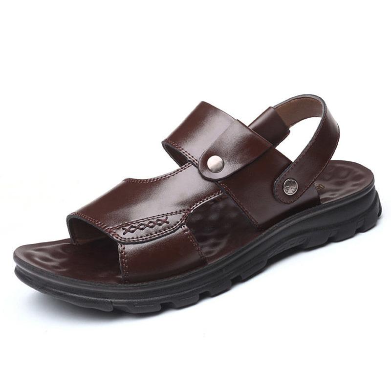 Pánské sandály ze 100% pravé hovězí kůže letní plážová obuv z pravé kůže Pánské studentské sandály s měkkou podrážkou