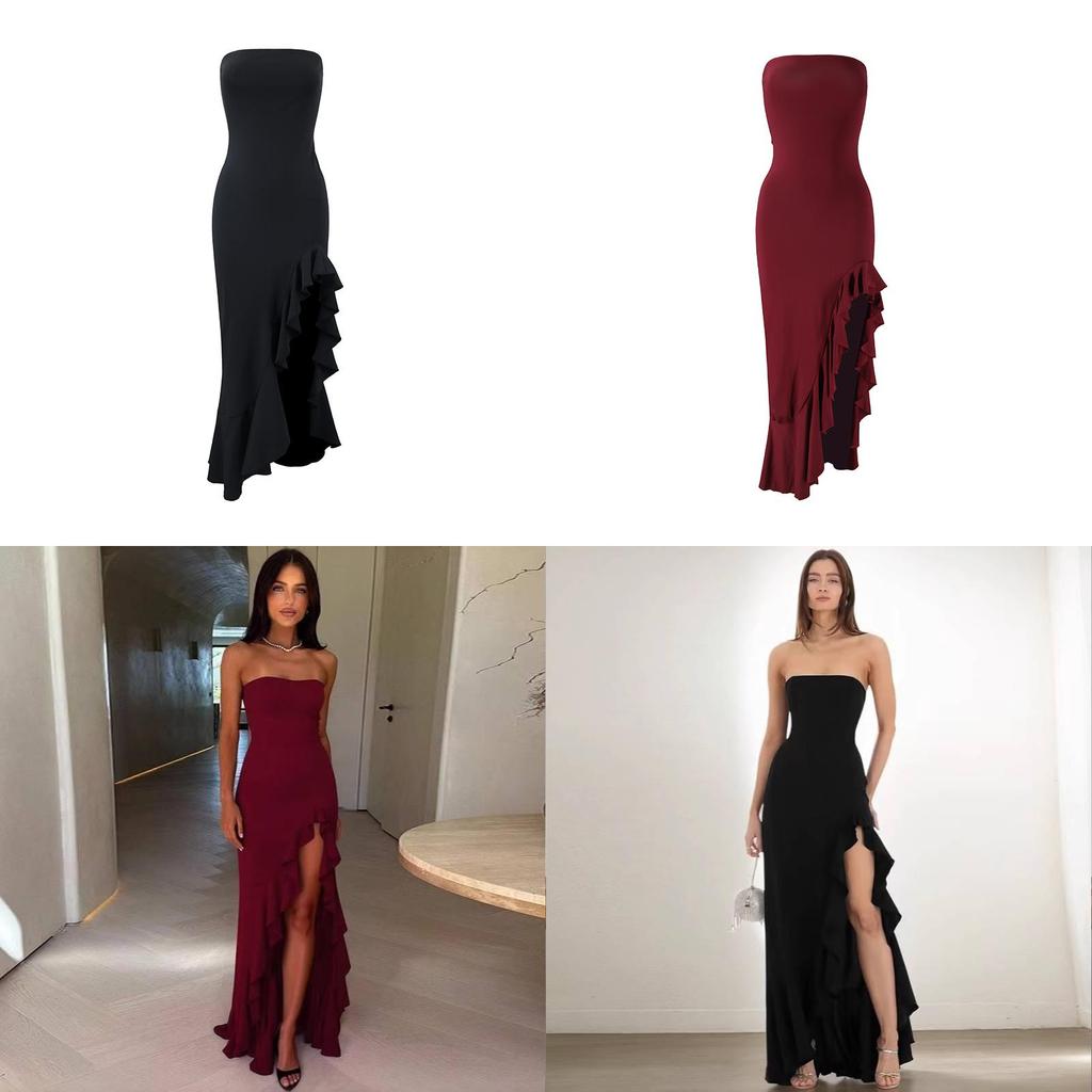 Elegante Abito Estivo Monospalla con Bordi Arricciati e Spacco Laterale per Serate Casual