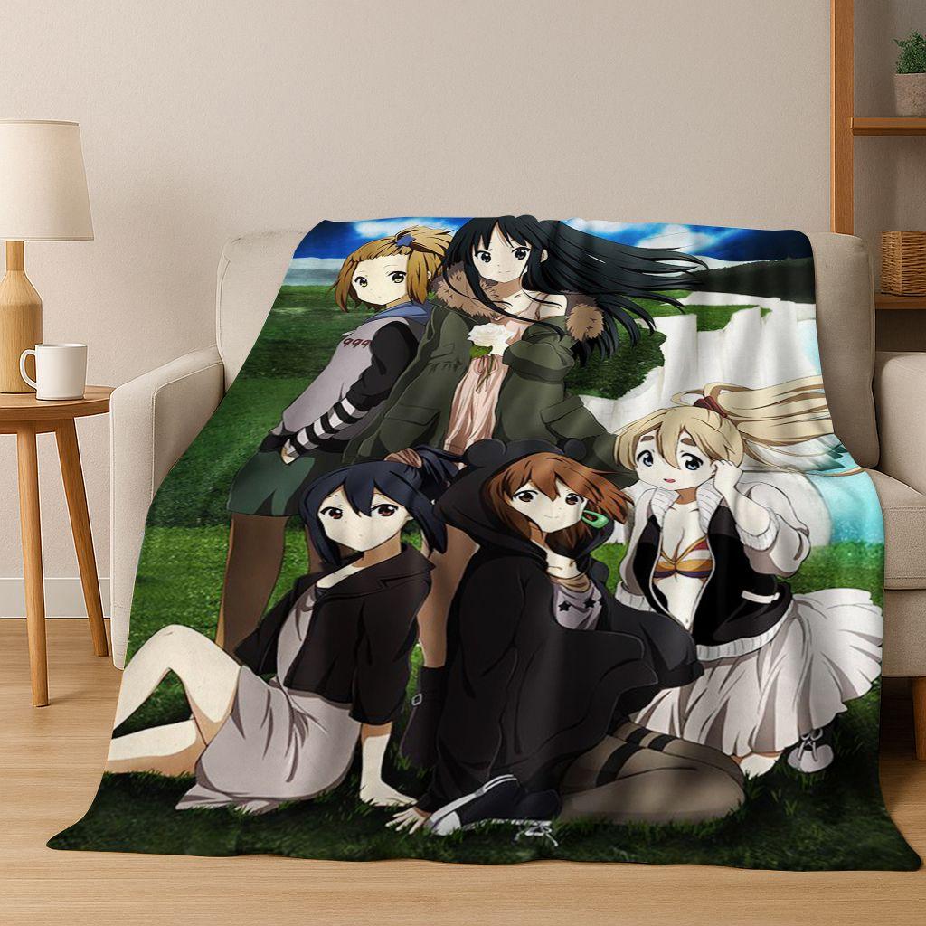 Anime K-ON Kawaii Girl Hirasawa Yui Music Cartoon Flannel Blanket,Cozy Soft Throw Blanket for Home Bedroom Bed Sofa Cover Kid