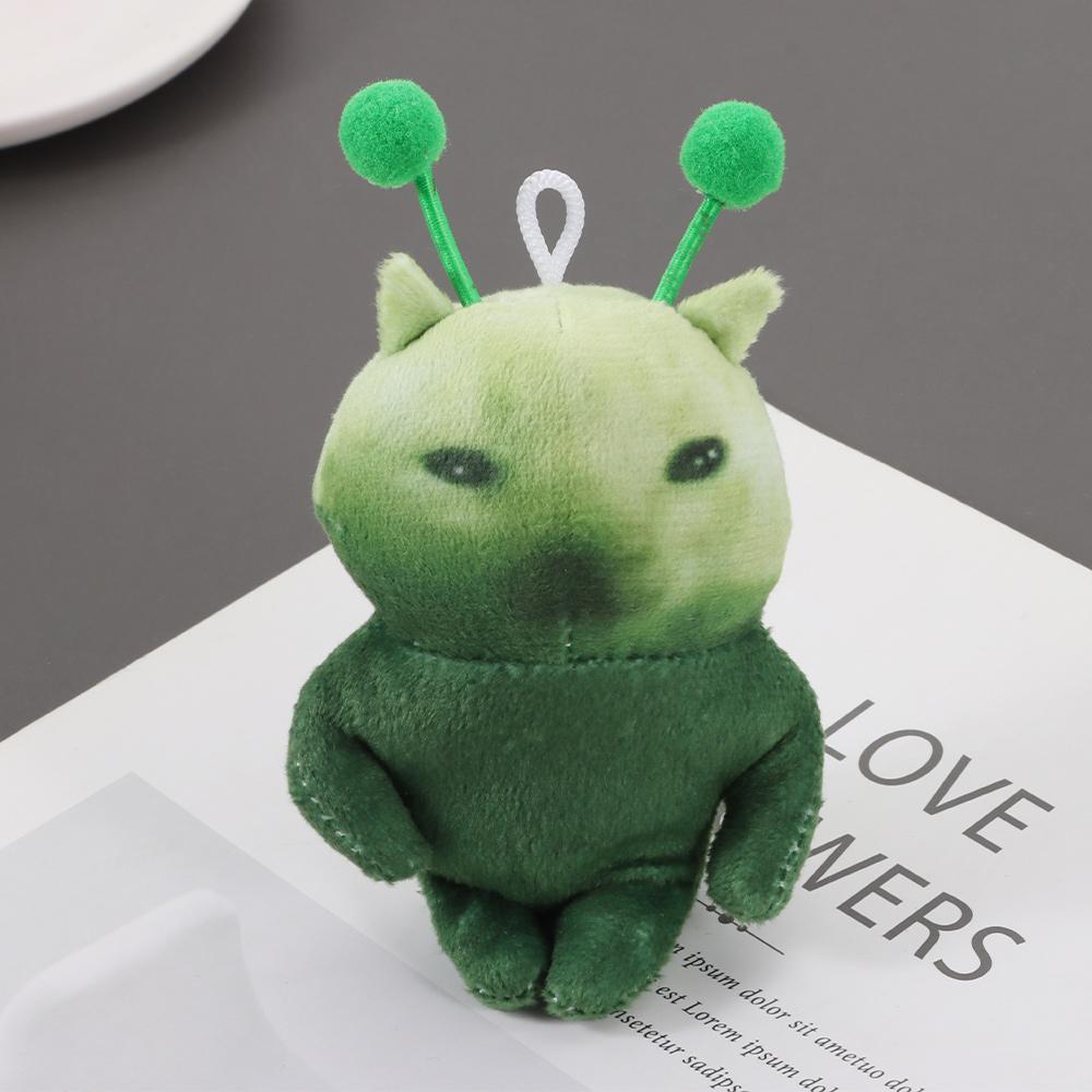 10cm Green Alien Cat Plush Toy Poseable Bag Charm Cute Red Scarf Alien Kitten Toy  Anime Fans Gifts