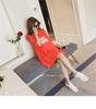 Summer Korean version bow letter printing five-quarter sleeve T-shirt women's top women's clothing medium and long shoulder-spilling T-shirt skirt