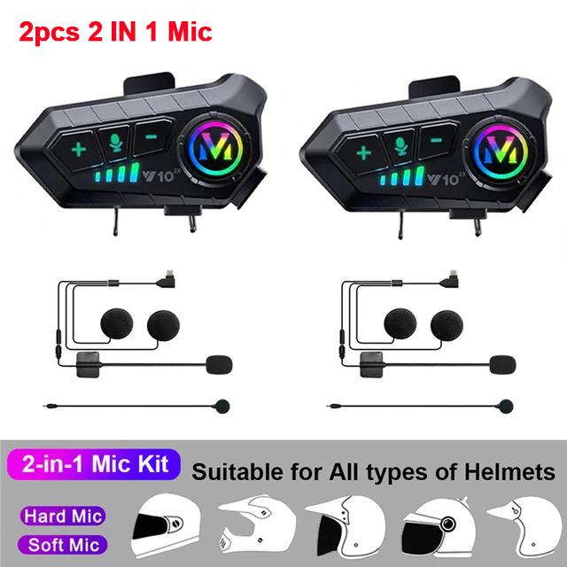 1/2Pcs Y10 Motorcycle Intercom Bluetooth Headset 300M Helmet Moto Intercomunicador For 2 Riders Voice Control Earphone 2000Mah