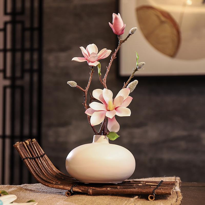 High-End Artificial Silk Magnolia Flower Arrangement - Classical, Elegant Dried Flower Set for Home Decor