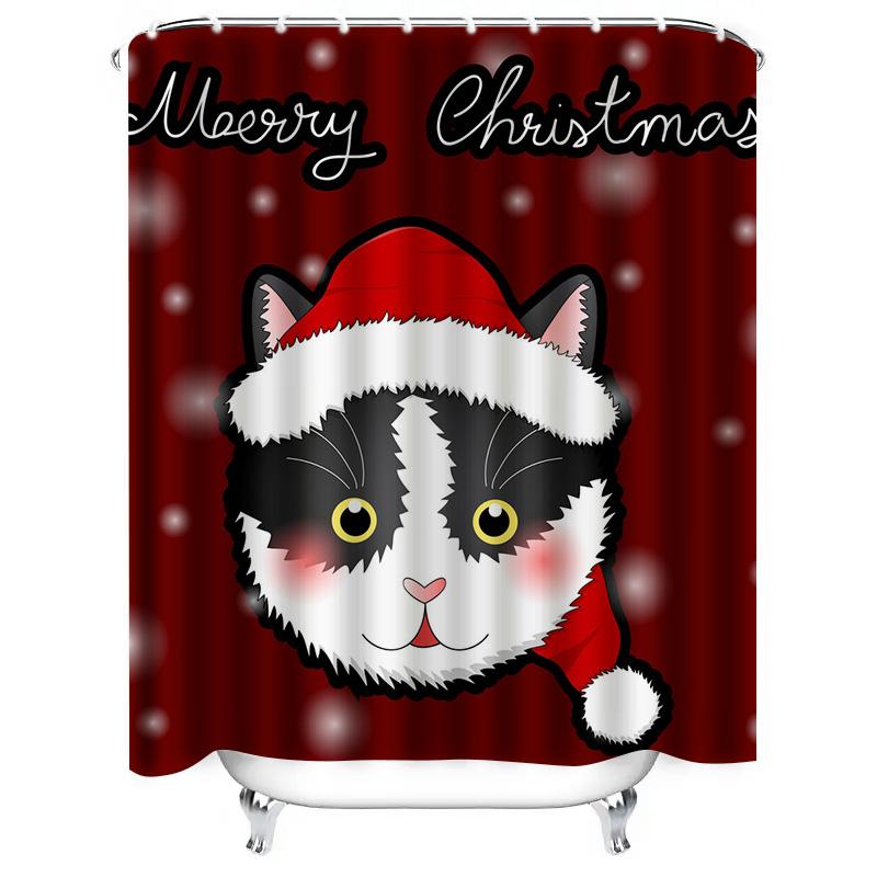 Tu Cat Christmas Shower Curtain Cute Kitty Holiday Bathroom Decor Festive Pet Lover Gift Holiday Decoracin Navidad Adorable Hol