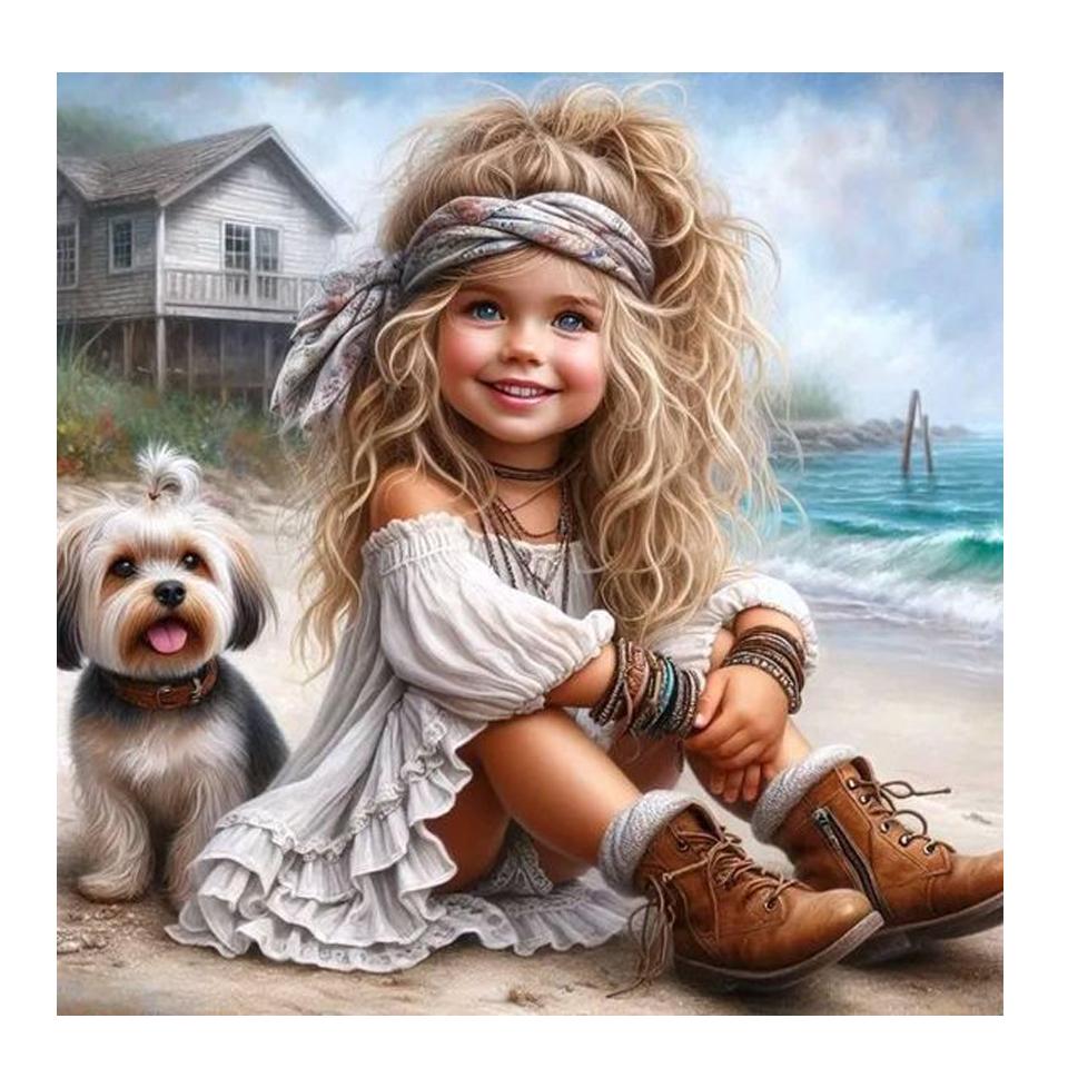 Diamond Painting kits Boy Girl Dog Mosaic Full Drill 5d Diy Diamond Embroidery Seaside Scenery Cross Stitch Home Decor