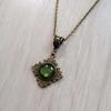 Vintage Bronze Cross Pendant Necklace With Green Stone For Gothic Gothic Gothic Style Jewelry