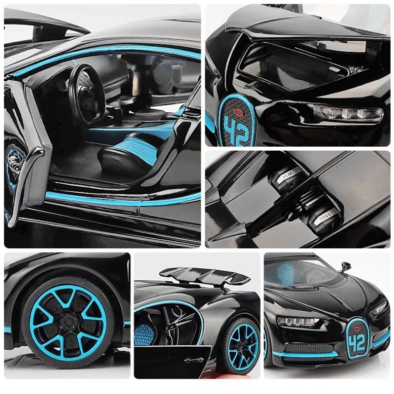 1/32 Bugatti Diecast Alloy Car Model Metal Pull Back Simulation Car Toy Boy Sports Car  Acousto-optic With To Open The Door Gift Car Toy