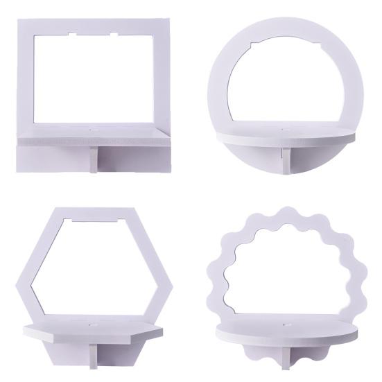 White Square Wall Floating Shelf Round Hexagon Flower Shape Wall Mount Display Shelf