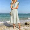 Abito Midi a Strisce da Donna Manica a Sbuffo a Cappuccio Scollo a V Svasato Lungo Abito Estivo per Vacanze al Mare Abito a Sbuffo Fluttuante