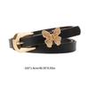Stylish Gold Butterfly Decorated PU Leather Waist Belt Adjustable Length Waistband Sash for Dresses and Daily Outfits