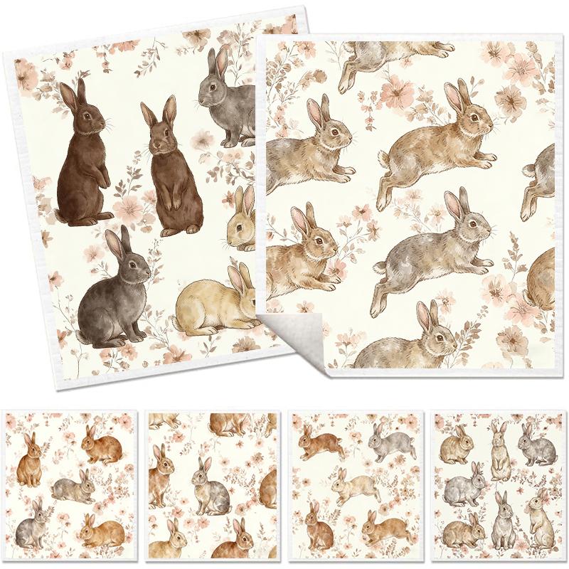 6PCS Cleaning Dishcloths Reusable Kitchen Dish Towels Rabbit Pattern Dishcloth Absorbent Lint Free Cloth Washable Duster Rags Tea Towels