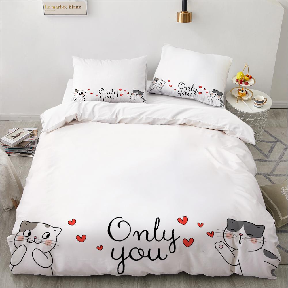 Animal Kitty King Queen Duvet Cover Lovely Pet Cat Bedding Set Cartoon Quilt Cover 2/3pcs Colorful Polyester Comforter Cover