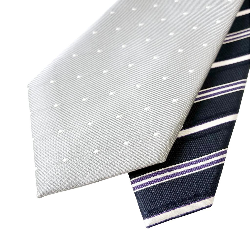 [D+Arts] Men's Silk Necktie, Nishijin-ori Weave, Made in Japan, Dot and Stripe Pattern, Color-Blocked, Changeable Tie, Gray, Stylish, Business Suit