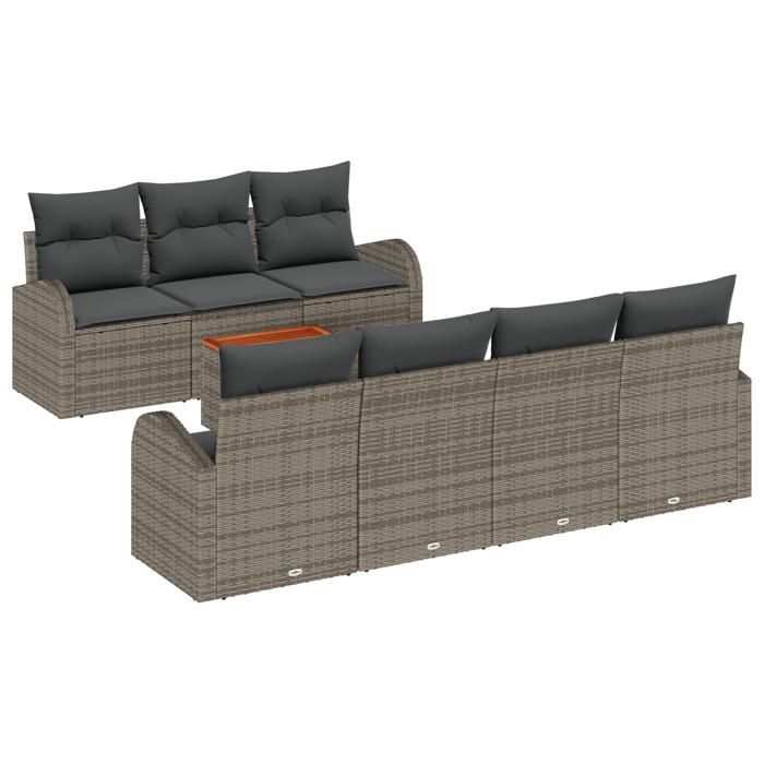 VidaXL Ensemble de 8 Canapés de Jardin avec Coussins Gris Poly Rattan Acacia 3347538