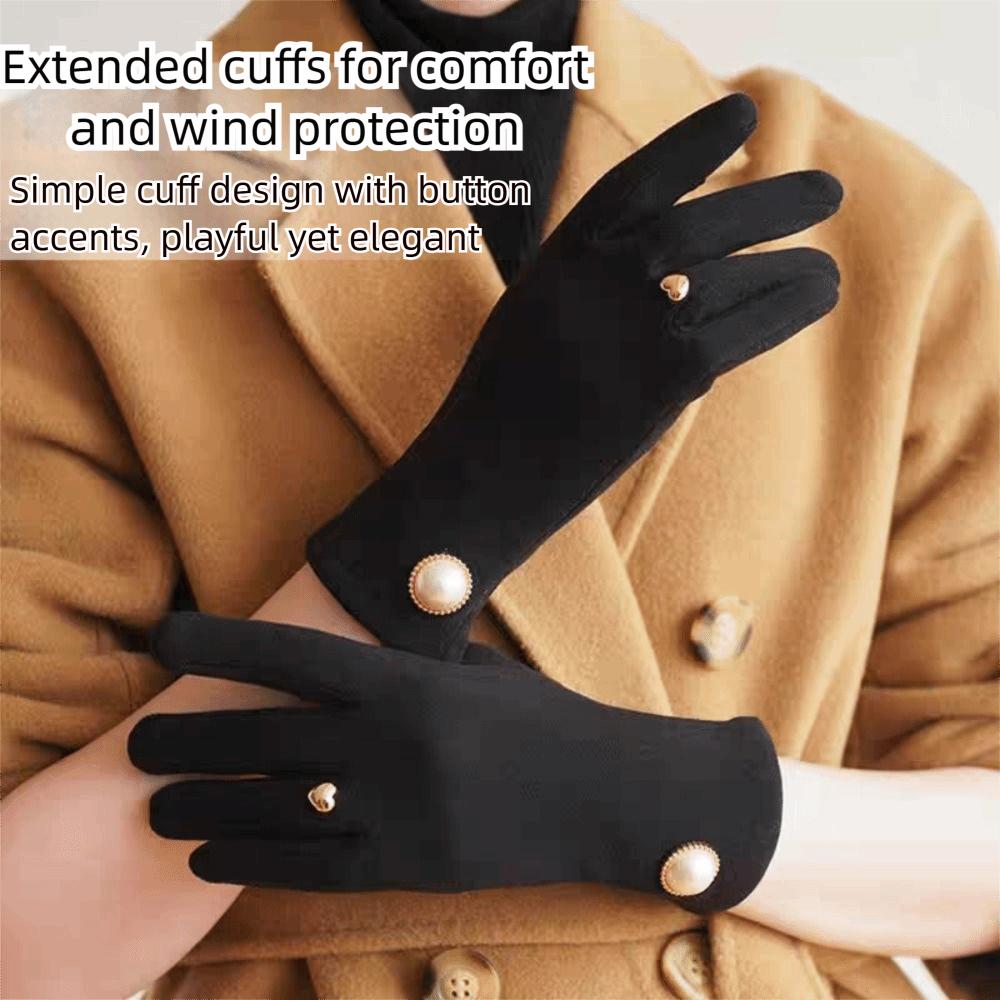 Velvet Women Mittens Pearl Plush Gloves Cute Winter Cycling Gloves Winter