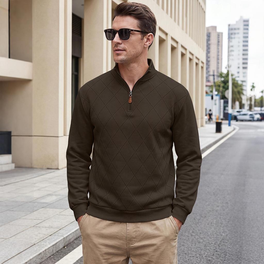 Men's Half Zip Stand Collar Knit Sweater Long Sleeve Pullover for Fall and Winter