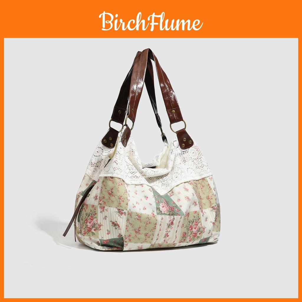 Casual Floral Cotton Patchwork Embroidered Bag For Daily Use With Lock Closure