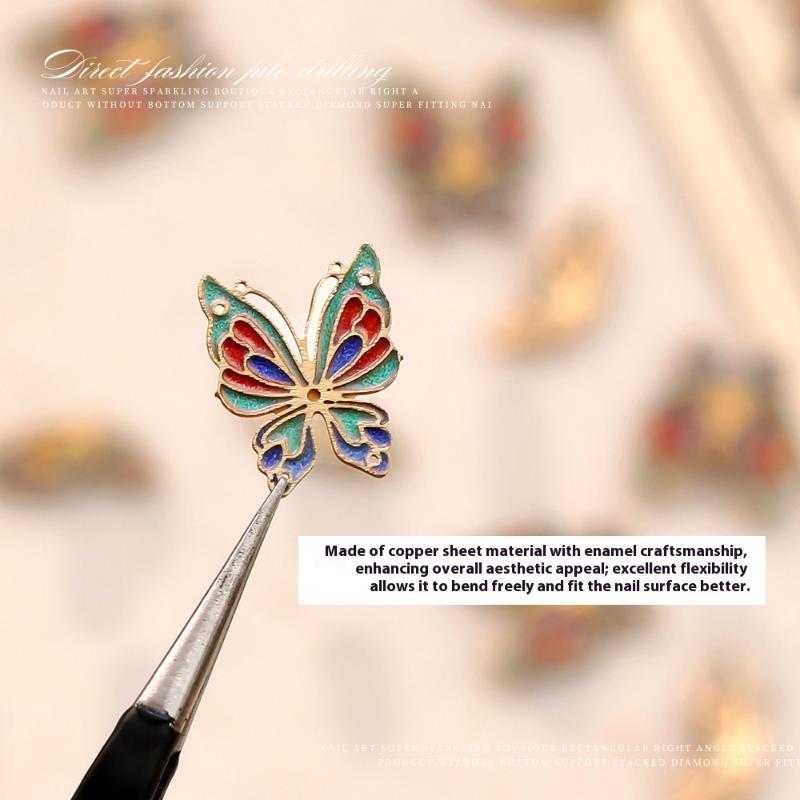 Chinese Enamel Copper Butterfly Nail Charms Painted Butterfly Nail Art Decorations For Diy Nail Accessories Charms Supplies