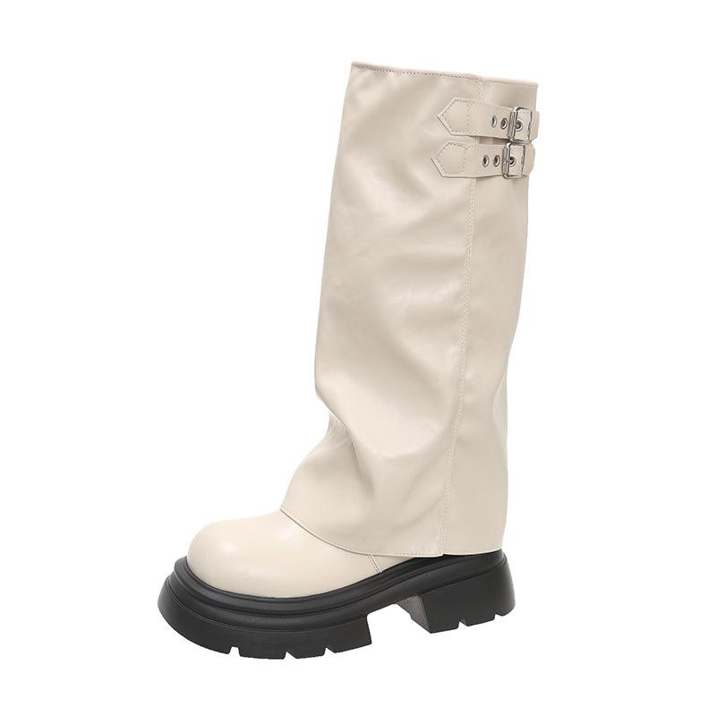 Niche trouser tube boots heightened thick-soled women's boots black tall locomotive boots big tube circumference western boots cowboy locomotive boots