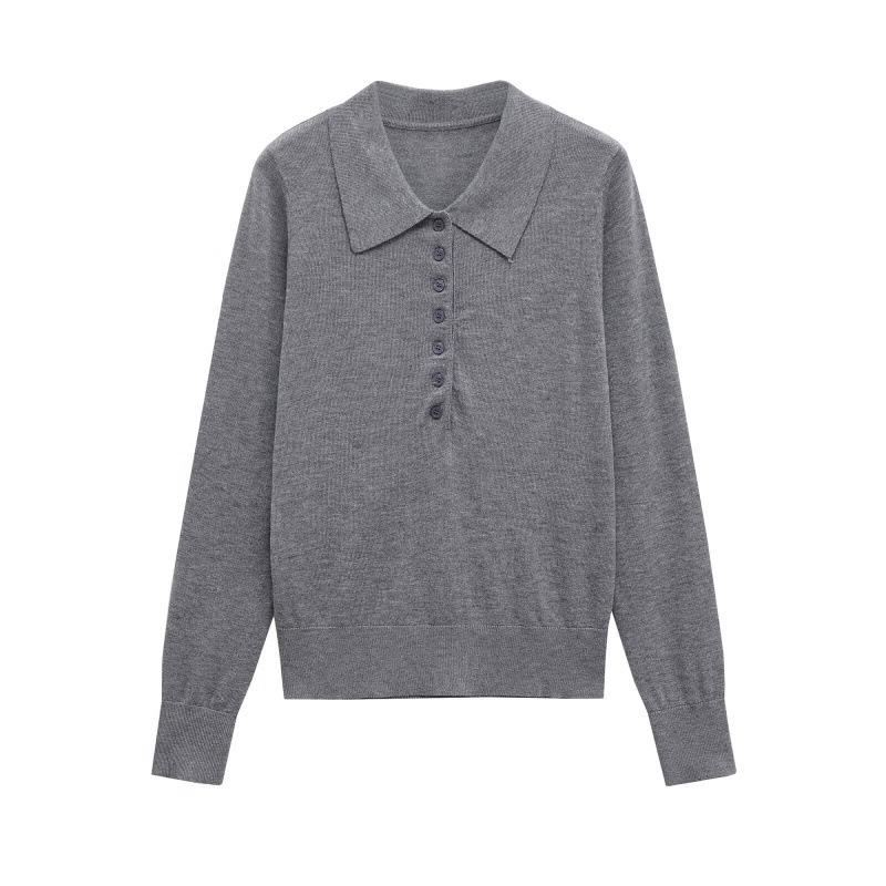 European and American style, new women's fashion, versatile, cross-border export long-sleeve polo collar knitwear