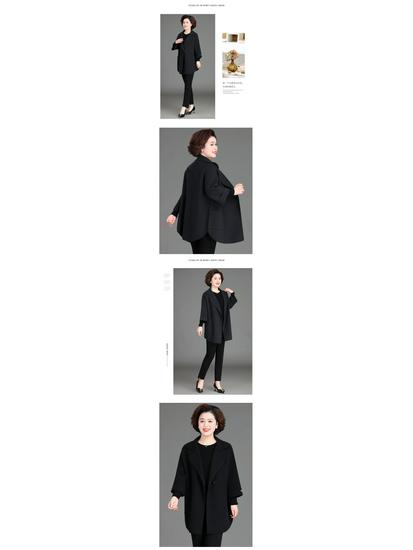 Mom's 2022 Autumn Wool Coat: Elegant Wide-Cut Trench for Middle-Aged and Elderly Women