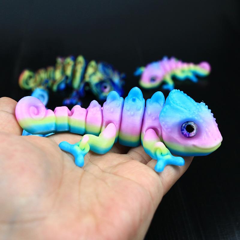 Chameleon Figures 3D Printing Multi-joint Movable Simulation Eyes for Home Accessories Kids Gift Living Room Decoration