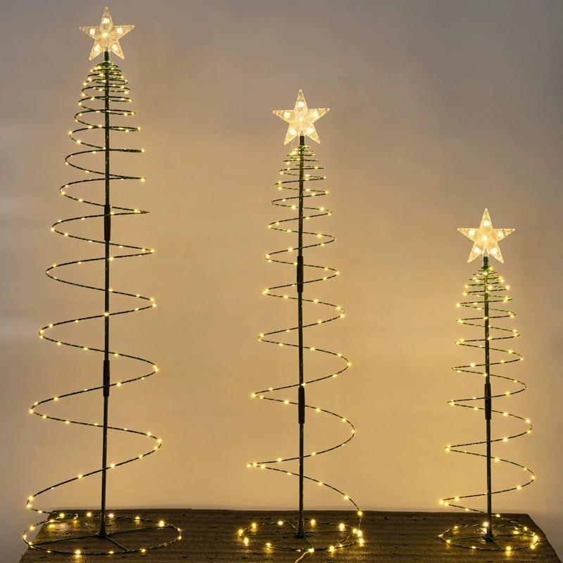 Christmas tree solar copper wire led star outdoor waterproof wrought iron villa courtyard decoration lawn