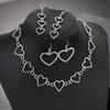 Hollow Heart Shape Necklace Set for Women , Minimalist Cool Style , Light Jewelry Set with Necklace Earrings Bracelet