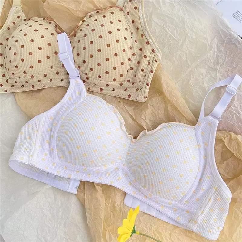 Seamless Polka Dot Push-Up Bra for Small Busts: Comfortable, Breathable, Thin Cotton Style for Young Girls