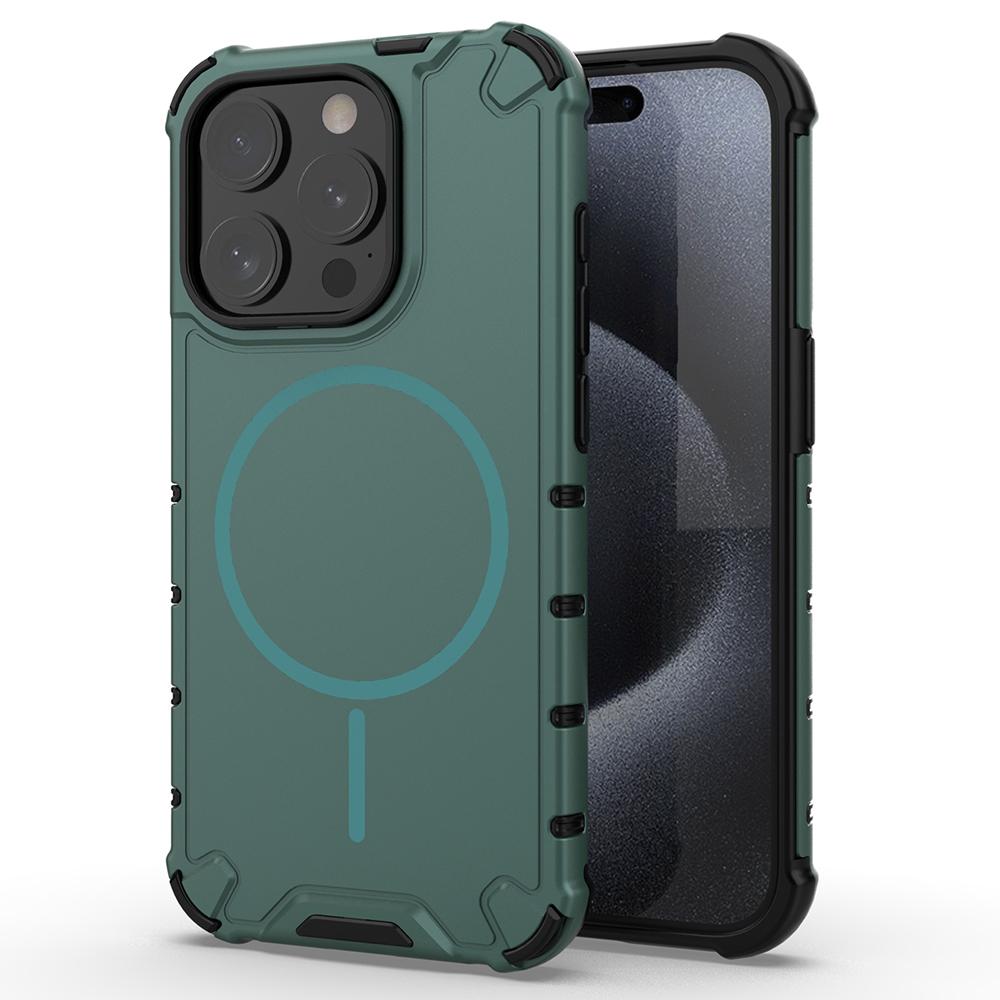 For iPhone 15 Pro Max Magnetic Case Corrugated Texture Heat Dissipation Shockproof TPU+PC Phone Back Cover